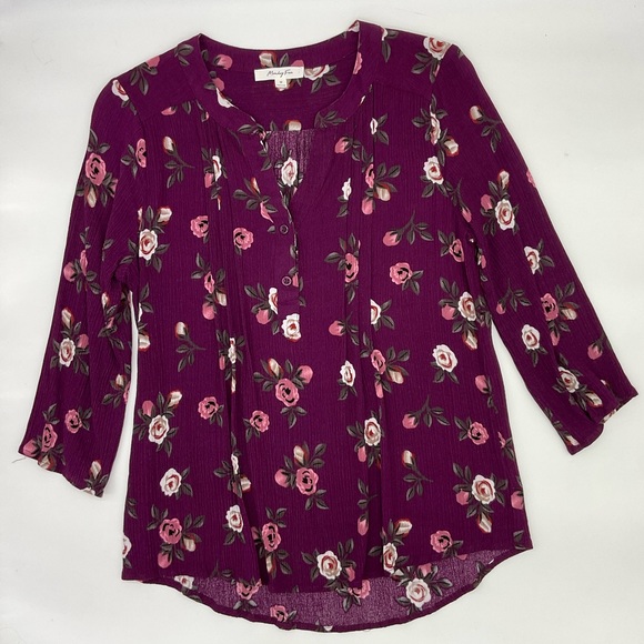 Monday Fun Tops - Monday Fun 3/4 Sleeve Purple Blouse, M